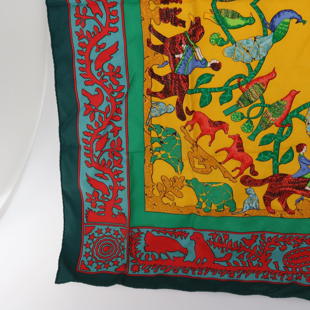 HERMES Carre 90 EARLY AMERICA Scarf Silk Green Auth 55437