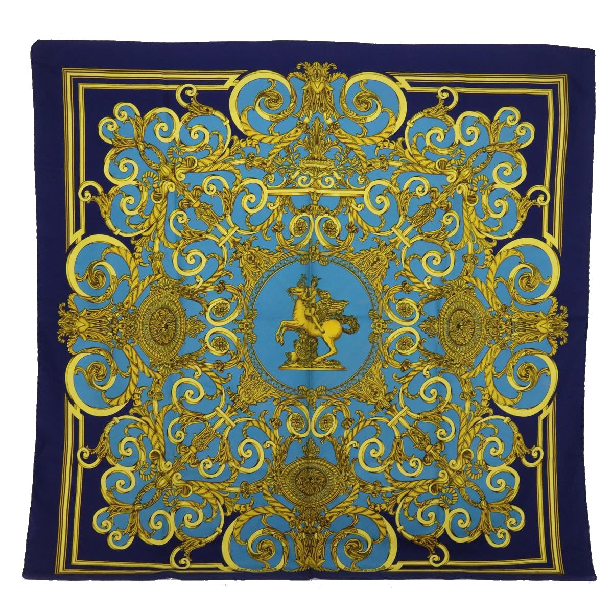 HERMES Carre 90 LES TUILERIES Scarf Silk Navy Auth 55444