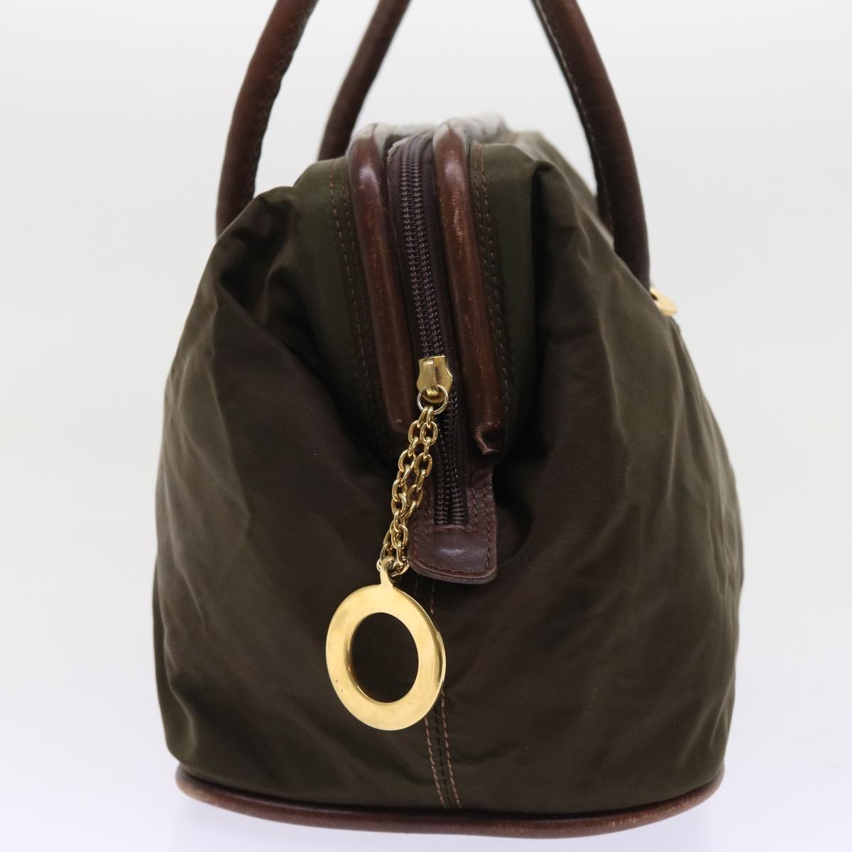 CELINE Hand Bag Nylon Khaki Auth 55453