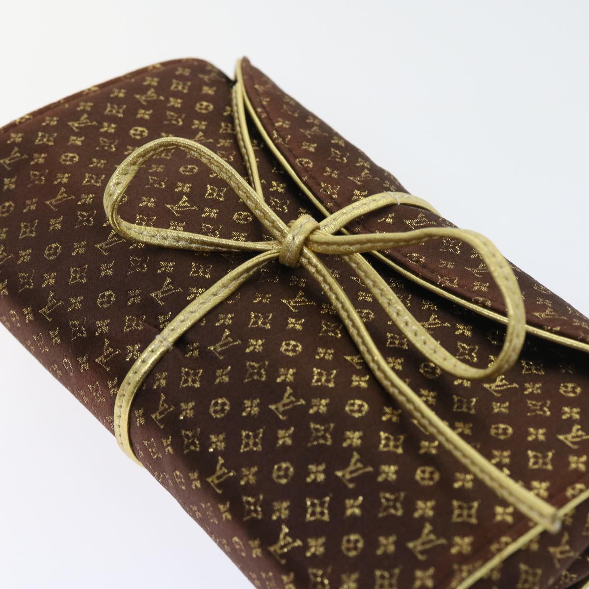 LOUIS VUITTON Monogram Satin Trousse Bijou Pliable Case Brown M92329 Auth 55531