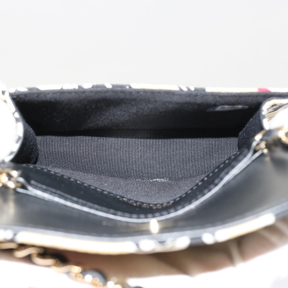 CHANEL Mini Matelasse Shoulder Bag Canvas Beige Black CC Auth 55538A
