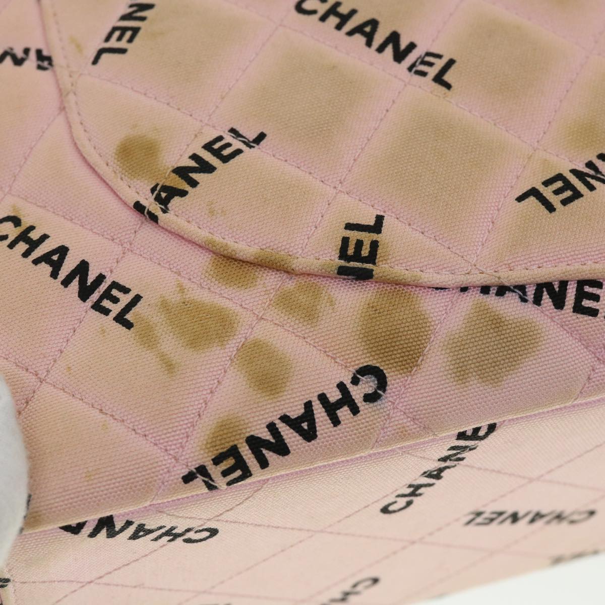 CHANEL Big Matelasse Chain Shoulder Bag Canvas Pink CC Auth 55578