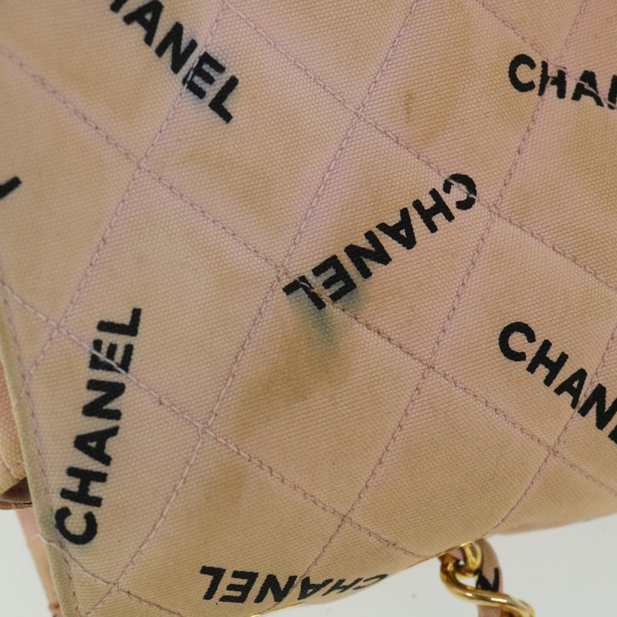 CHANEL Big Matelasse Chain Shoulder Bag Canvas Pink CC Auth 55578