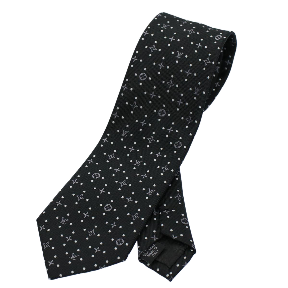 LOUIS VUITTON Monogram Necktie Silk Black LV Auth 55605