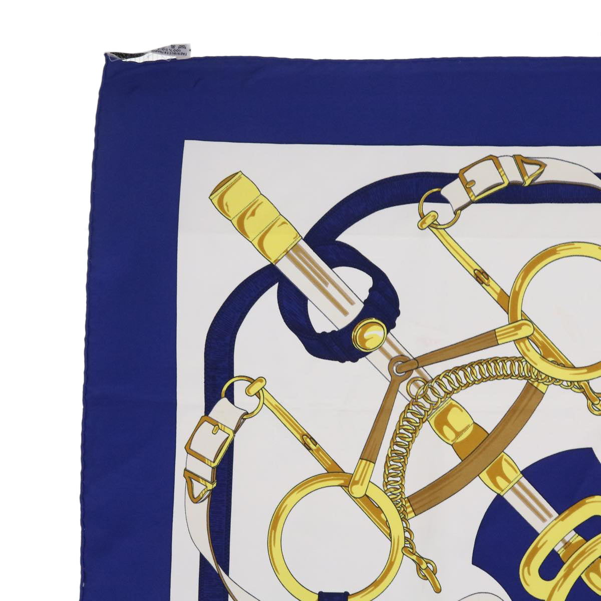 HERMES Carre 90 EPERON D'OR Scarf Silk Blue White Auth 55607 - 0