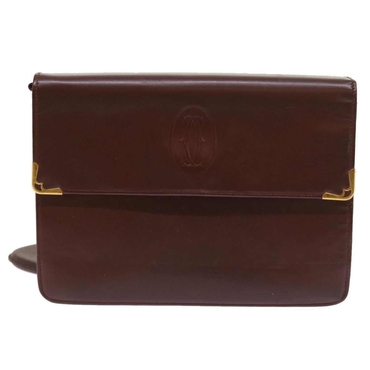 CARTIER Clutch Bag Leather Wine Red Auth 55608