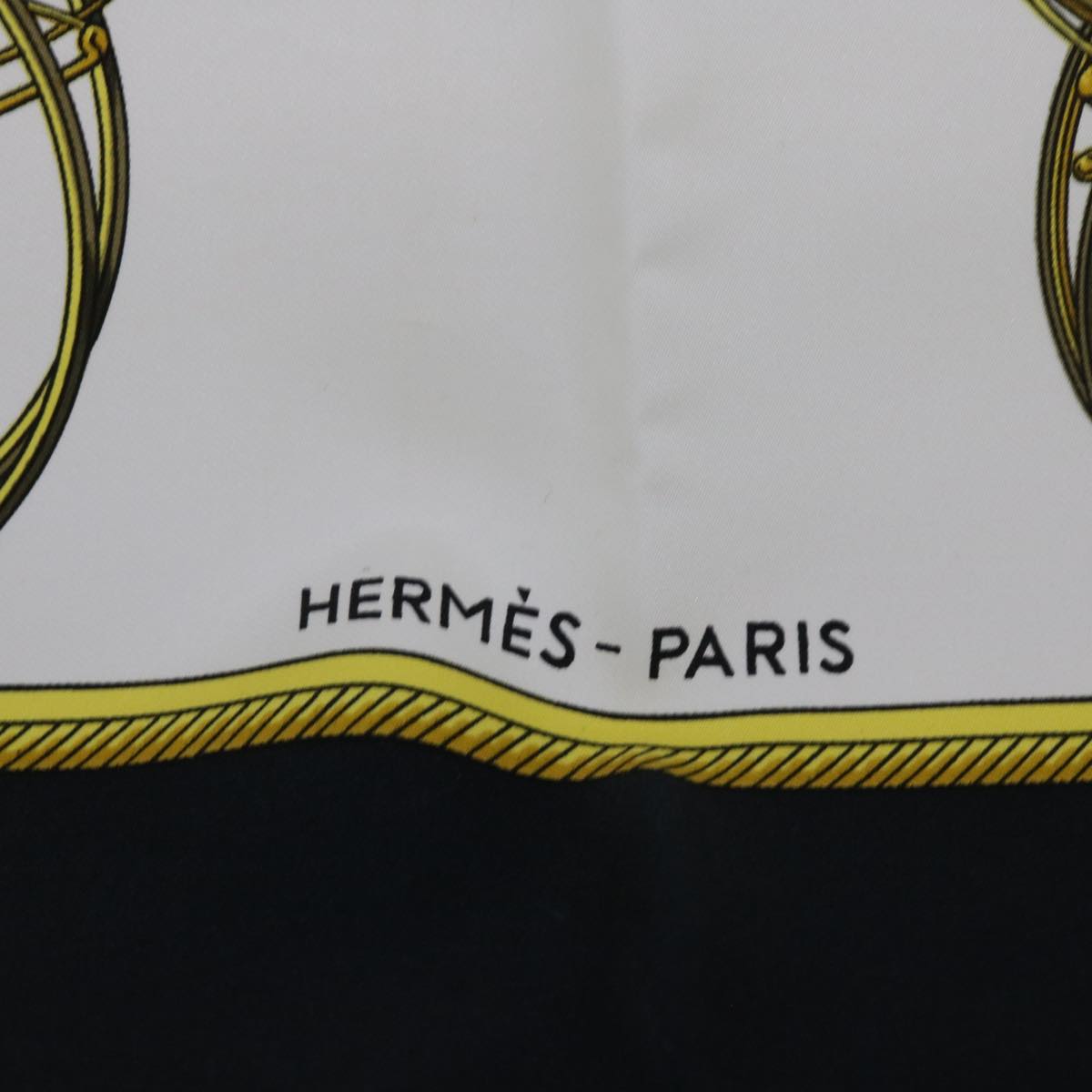 HERMES Carre 90 LES VOITURES A TRANSFORMATION Scarf Silk Black White Auth 55626