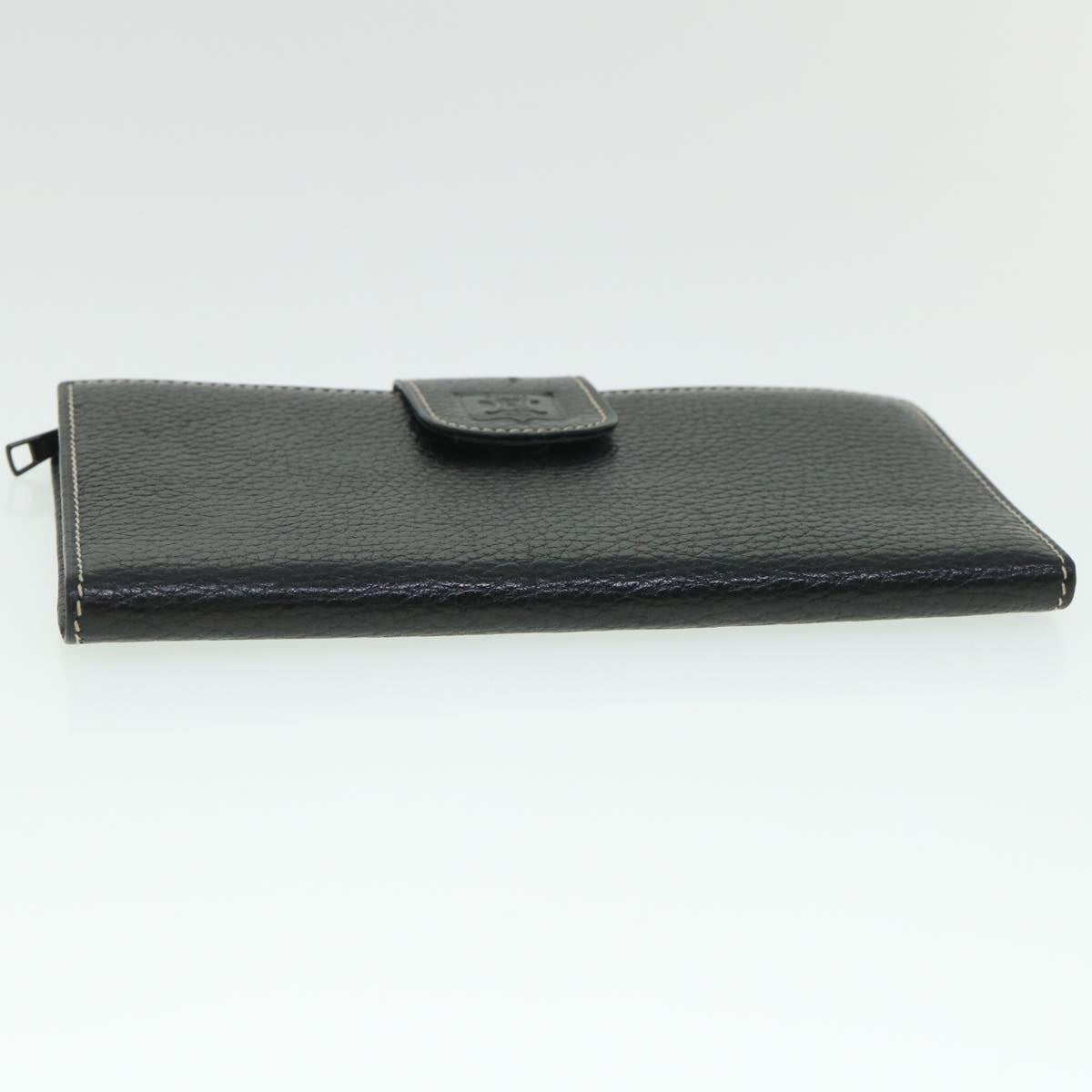 CELINE Long Wallet Leather Black Auth 55628