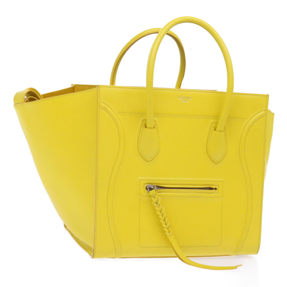 CELINE Gauge Phantom Hand Bag Leather Yellow Auth 55633