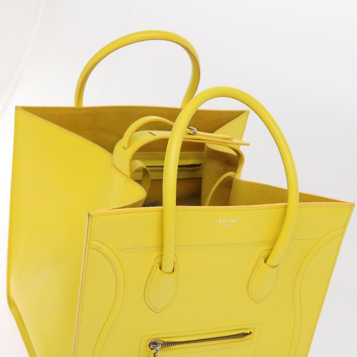 CELINE Gauge Phantom Hand Bag Leather Yellow Auth 55633