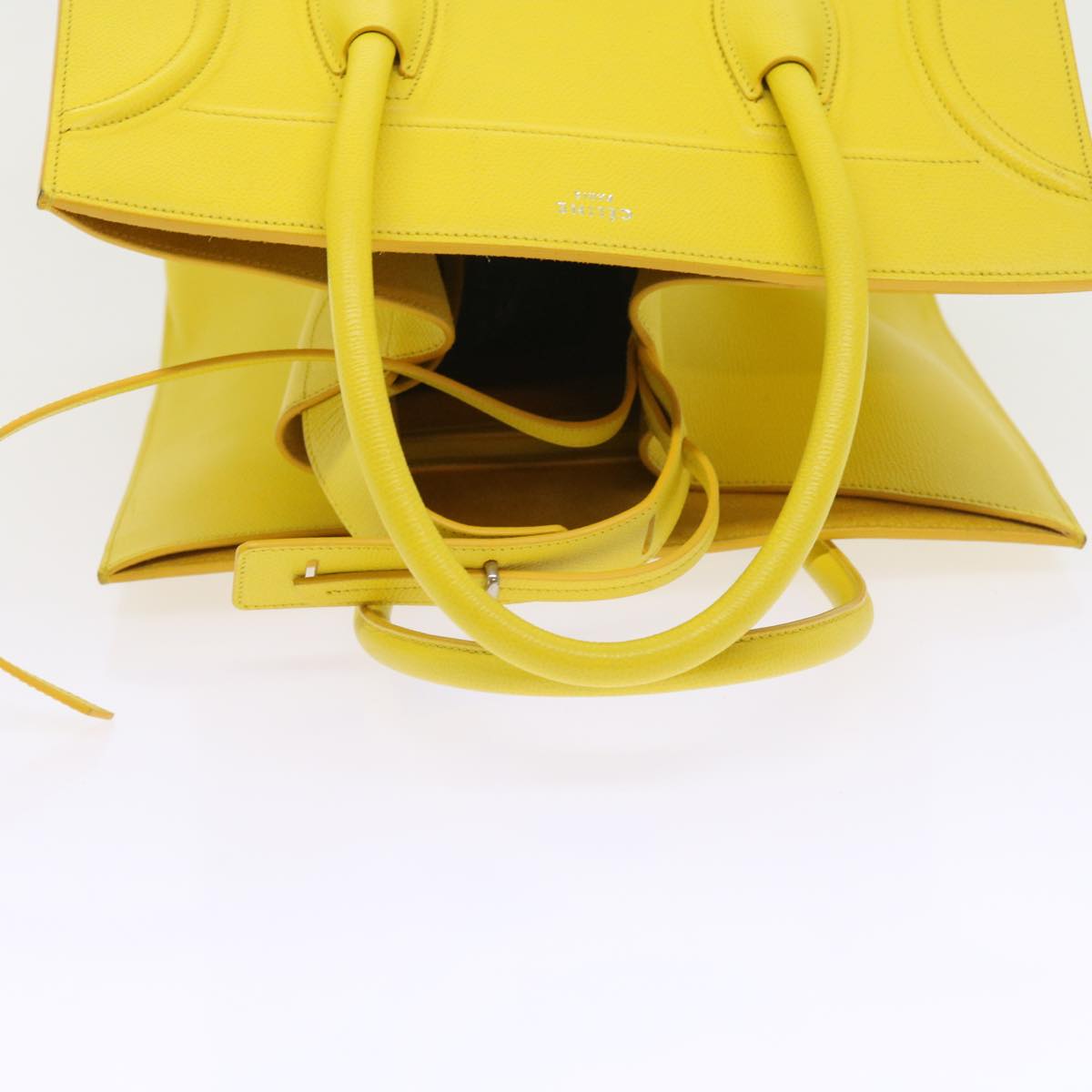 CELINE Gauge Phantom Hand Bag Leather Yellow Auth 55633