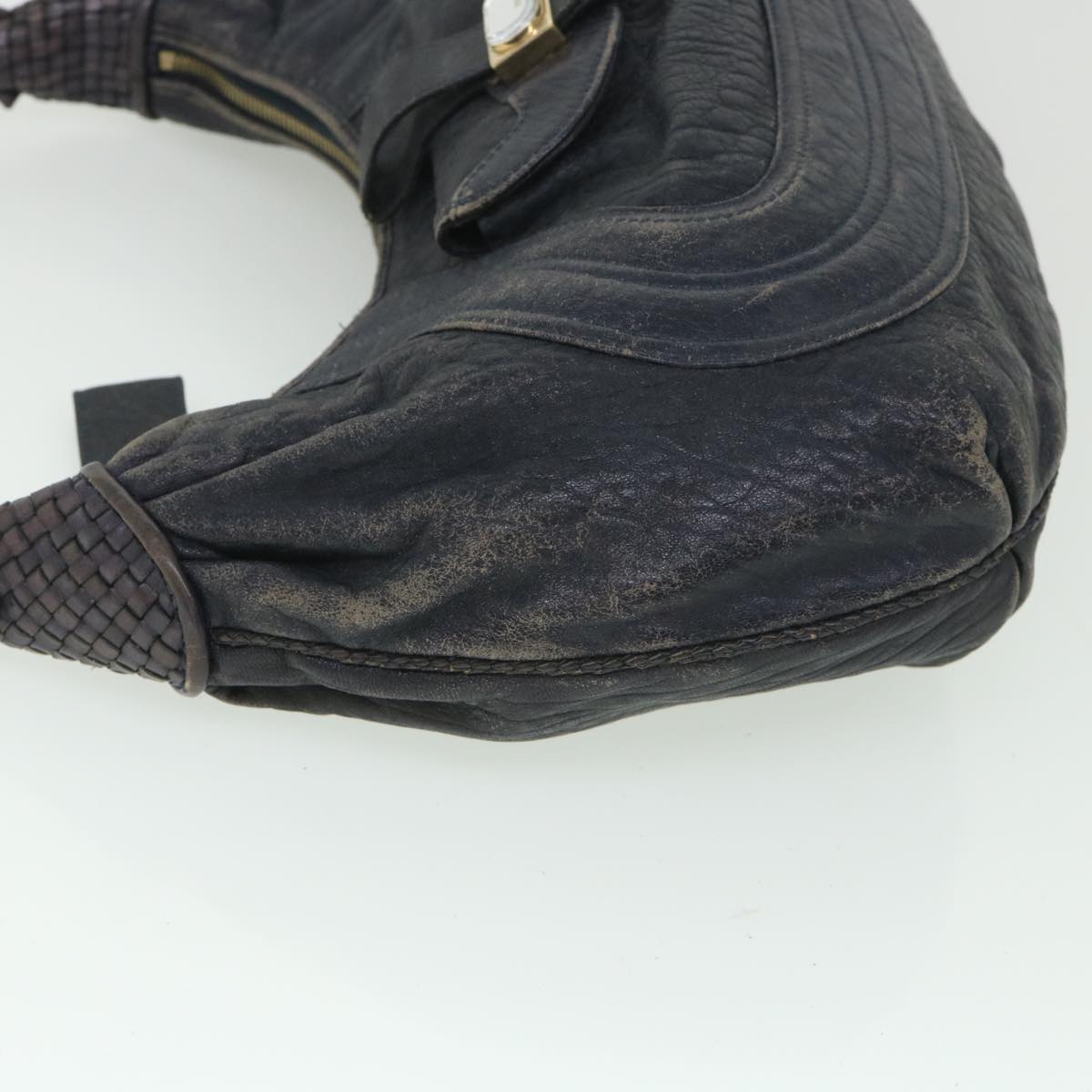 FENDI Shoulder Bag Leather Navy Auth 55659