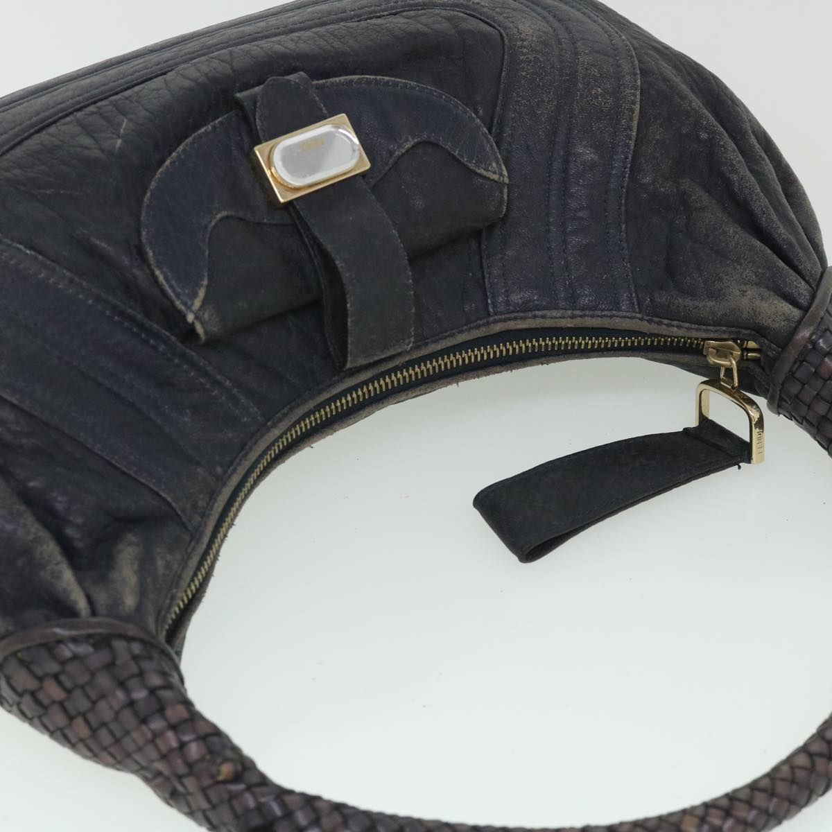 FENDI Shoulder Bag Leather Navy Auth 55659