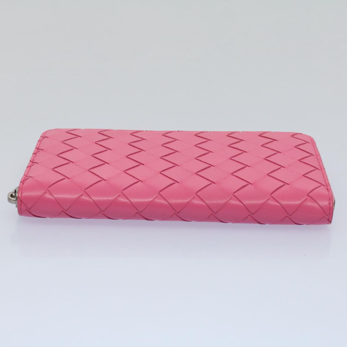 BOTTEGAVENETA INTRECCIATO Long Wallet Leather Pink VCPP2 Auth 55681