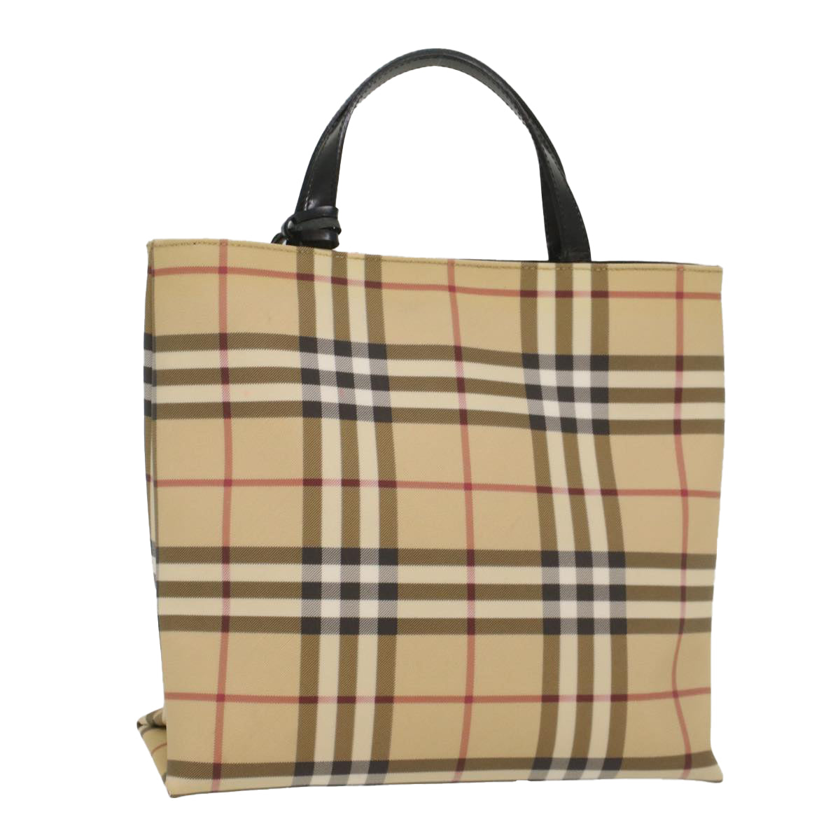 BURBERRY Nova Check Tote Bag PVC Leather Beige Auth 55744