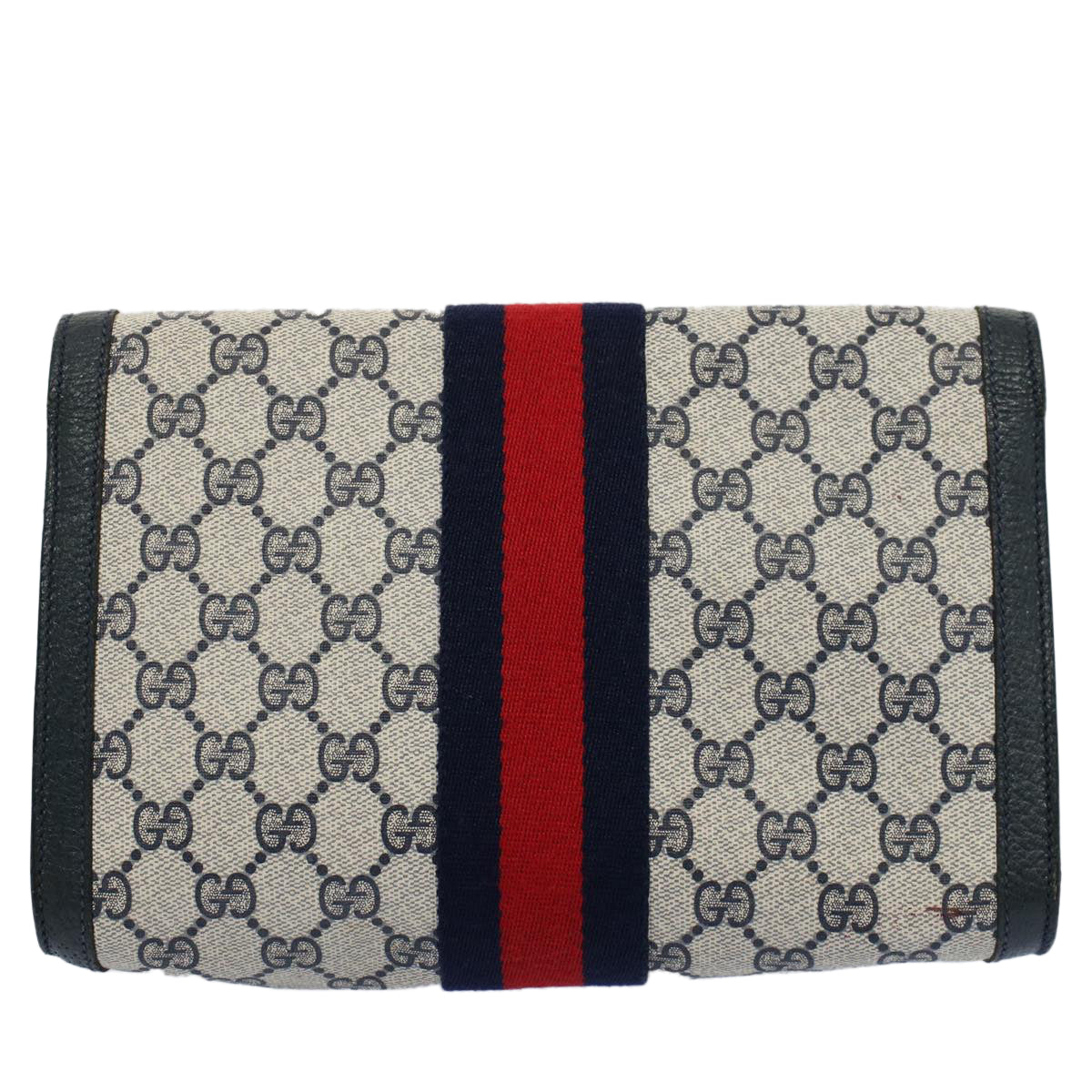 GUCCI GG Supreme Sherry Line Clutch Bag Gray Red Navy 89 01 006 Auth 55745 - 0