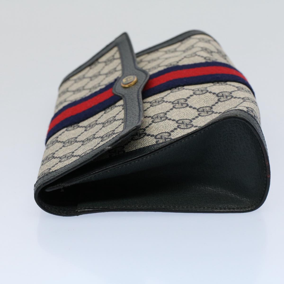 GUCCI GG Supreme Sherry Line Clutch Bag Gray Red Navy 89 01 006 Auth 55745