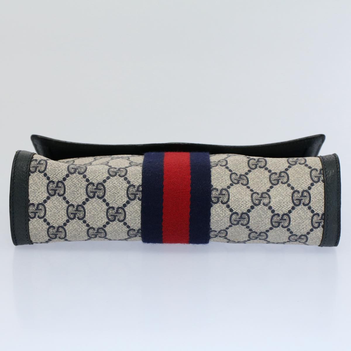 GUCCI GG Supreme Sherry Line Clutch Bag Gray Red Navy 89 01 006 Auth 55745