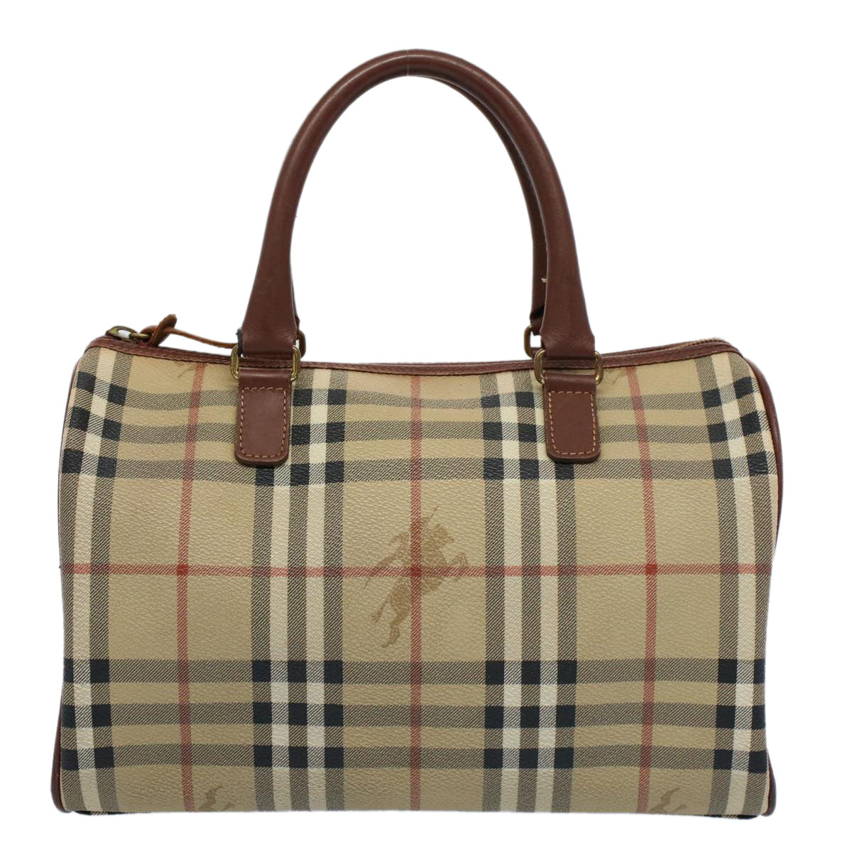 BURBERRY Nova Check Boston Bag PVC Leather Beige Auth 55747 - 0