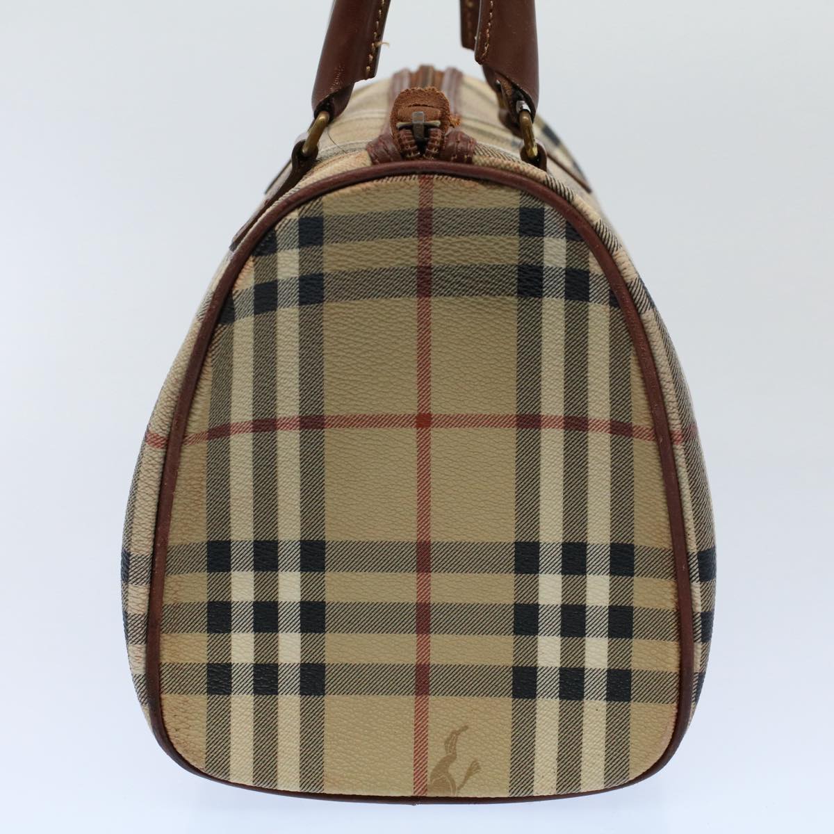 BURBERRY Nova Check Boston Bag PVC Leather Beige Auth 55747