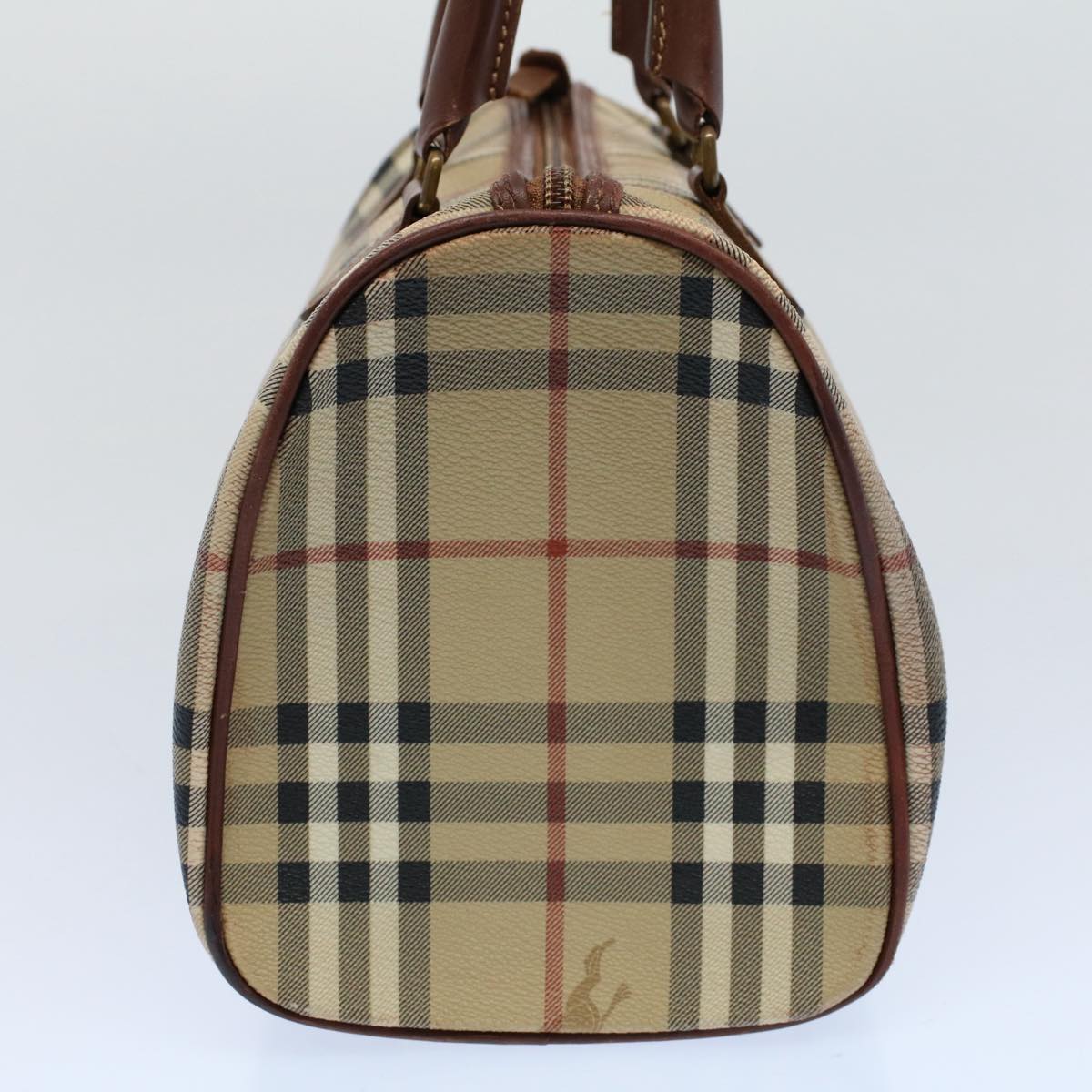 BURBERRY Nova Check Boston Bag PVC Leather Beige Auth 55747