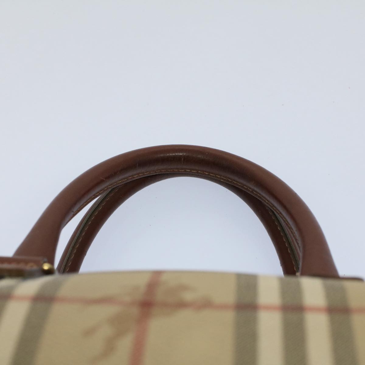 BURBERRY Nova Check Boston Bag PVC Leather Beige Auth 55747