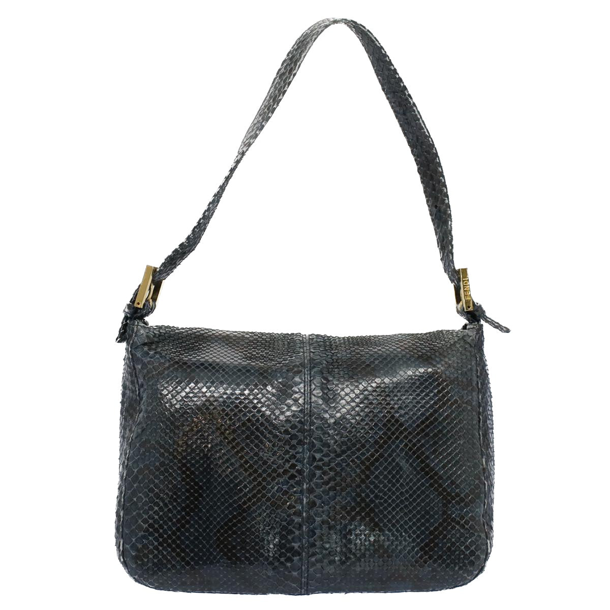 FENDI Snake Pattern Mamma Baguette Shoulder Bag Exotic leather Navy Auth 55750 - 0