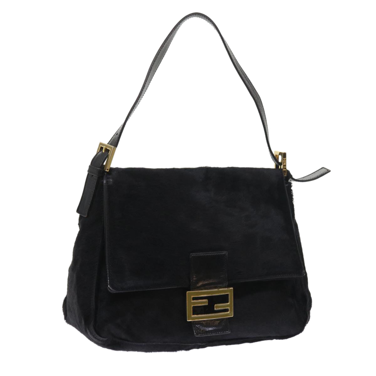 FENDI Mamma Baguette Shoulder Bag Harako leather Black Auth 55751