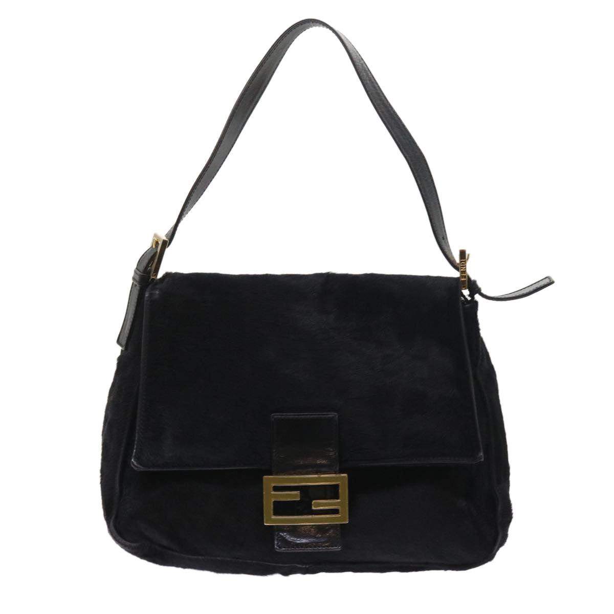 FENDI Mamma Baguette Shoulder Bag Harako leather Black Auth 55751 - 0