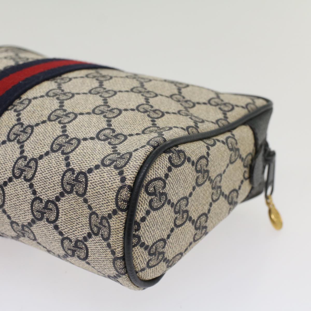 GUCCI GG Supreme Sherry Line Clutch Bag Gray Red Navy 63 01 012 Auth 55753