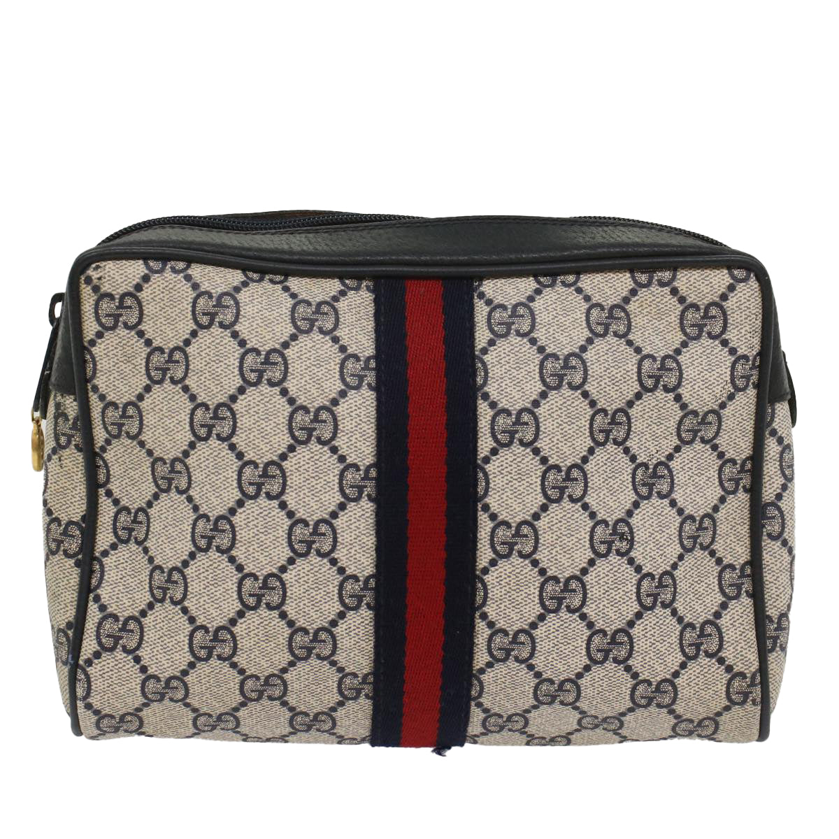 GUCCI GG Supreme Sherry Line Clutch Bag Gray Red Navy 63 01 012 Auth 55753