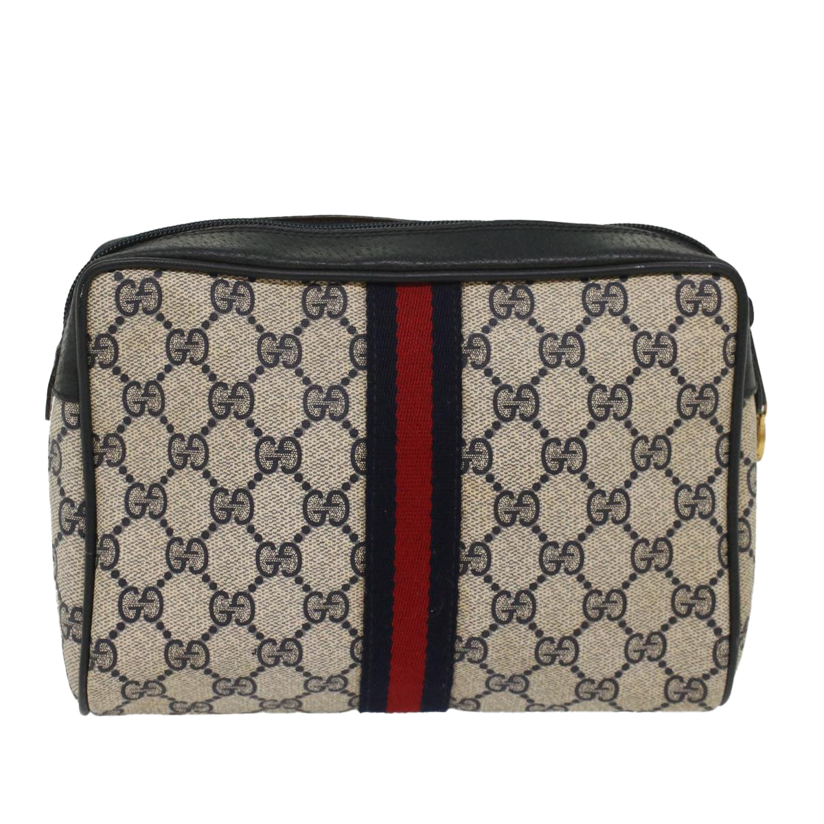 GUCCI GG Supreme Sherry Line Clutch Bag Gray Red Navy 63 01 012 Auth 55753 - 0