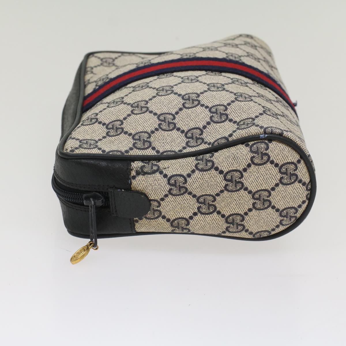 GUCCI GG Supreme Sherry Line Clutch Bag Gray Red Navy 63 01 012 Auth 55753