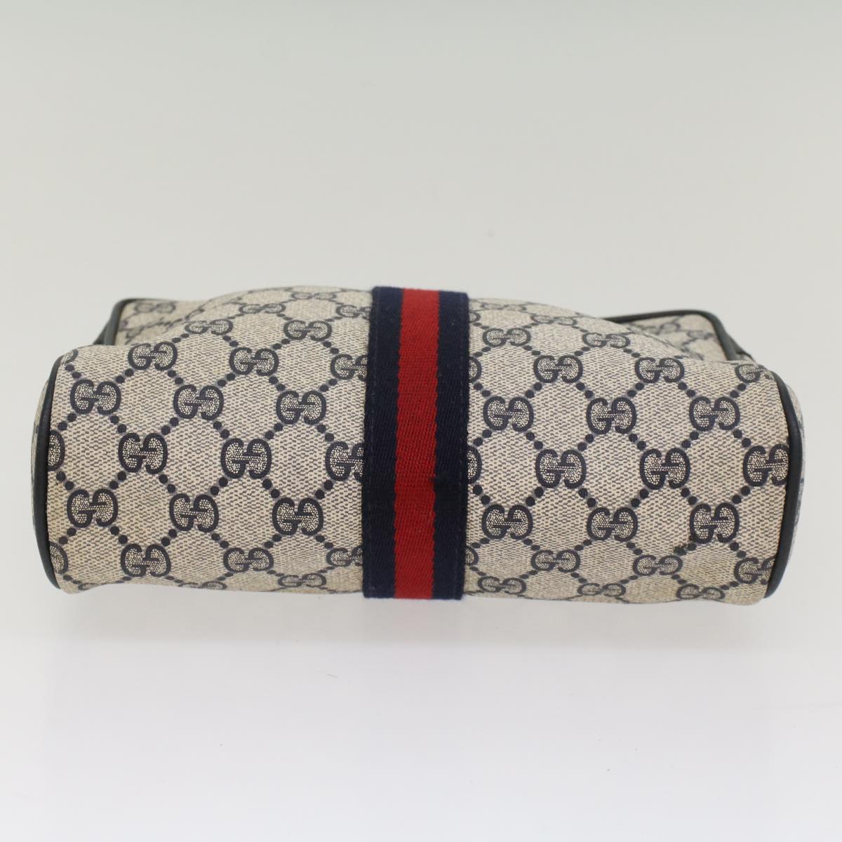 GUCCI GG Supreme Sherry Line Clutch Bag Gray Red Navy 63 01 012 Auth 55753