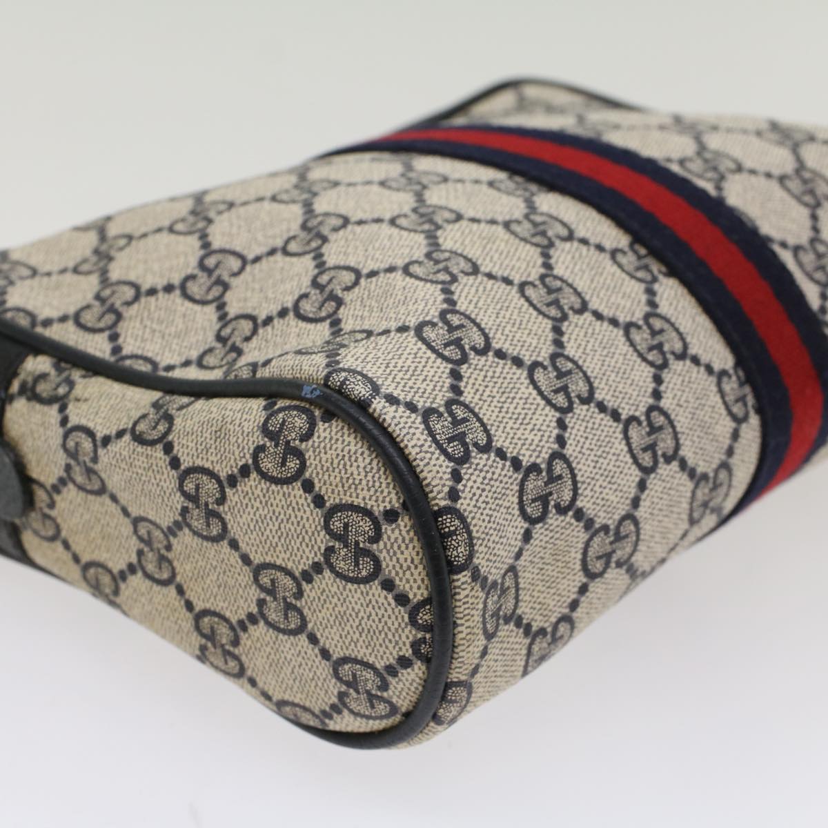 GUCCI GG Supreme Sherry Line Clutch Bag Gray Red Navy 63 01 012 Auth 55753