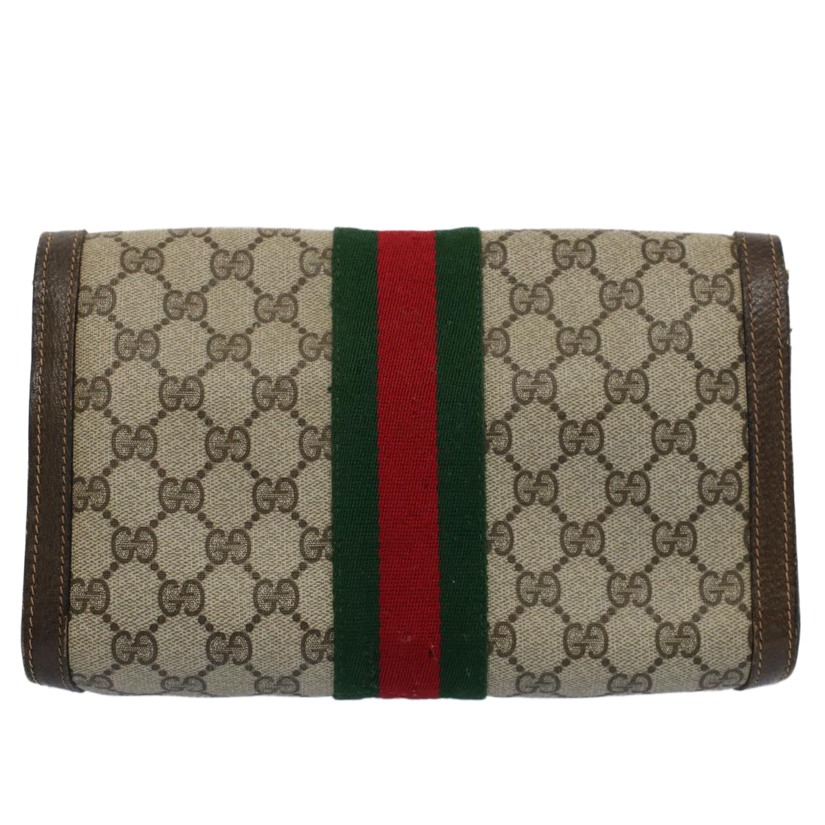 GUCCI GG Supreme Web Sherry Line Clutch Bag Beige Red 41 014 3087 25 Auth 55754