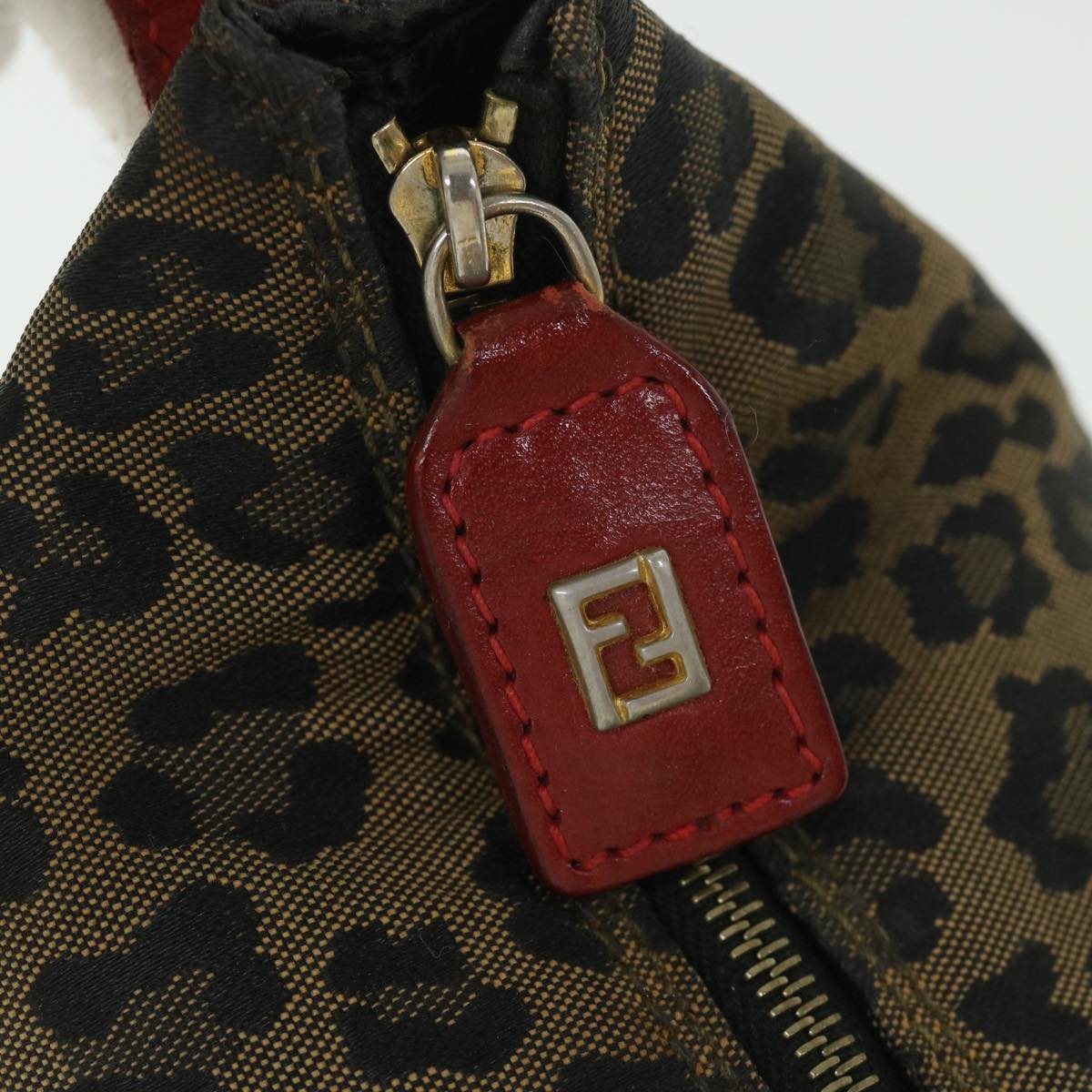 FENDI Leopard Hand Bag Brown Red Auth 55755