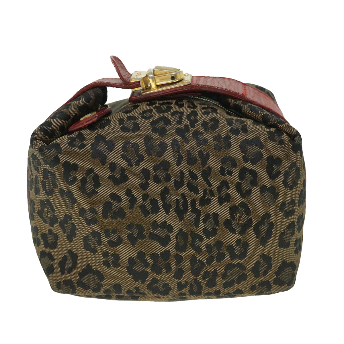 FENDI Leopard Hand Bag Brown Red Auth 55755