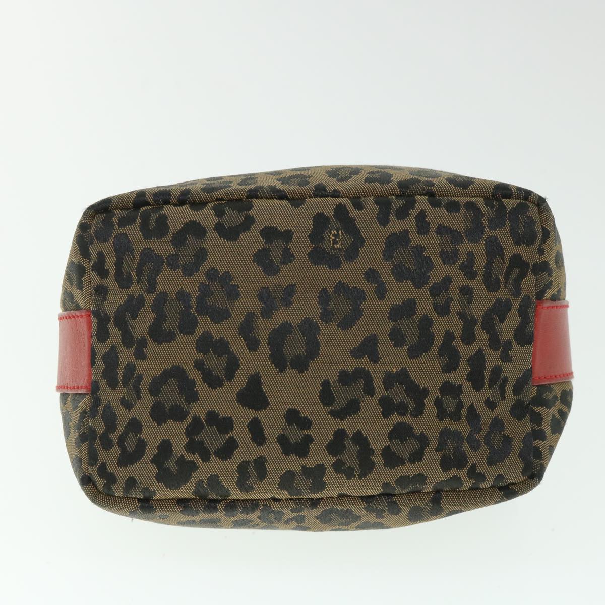 FENDI Leopard Hand Bag Brown Red Auth 55755