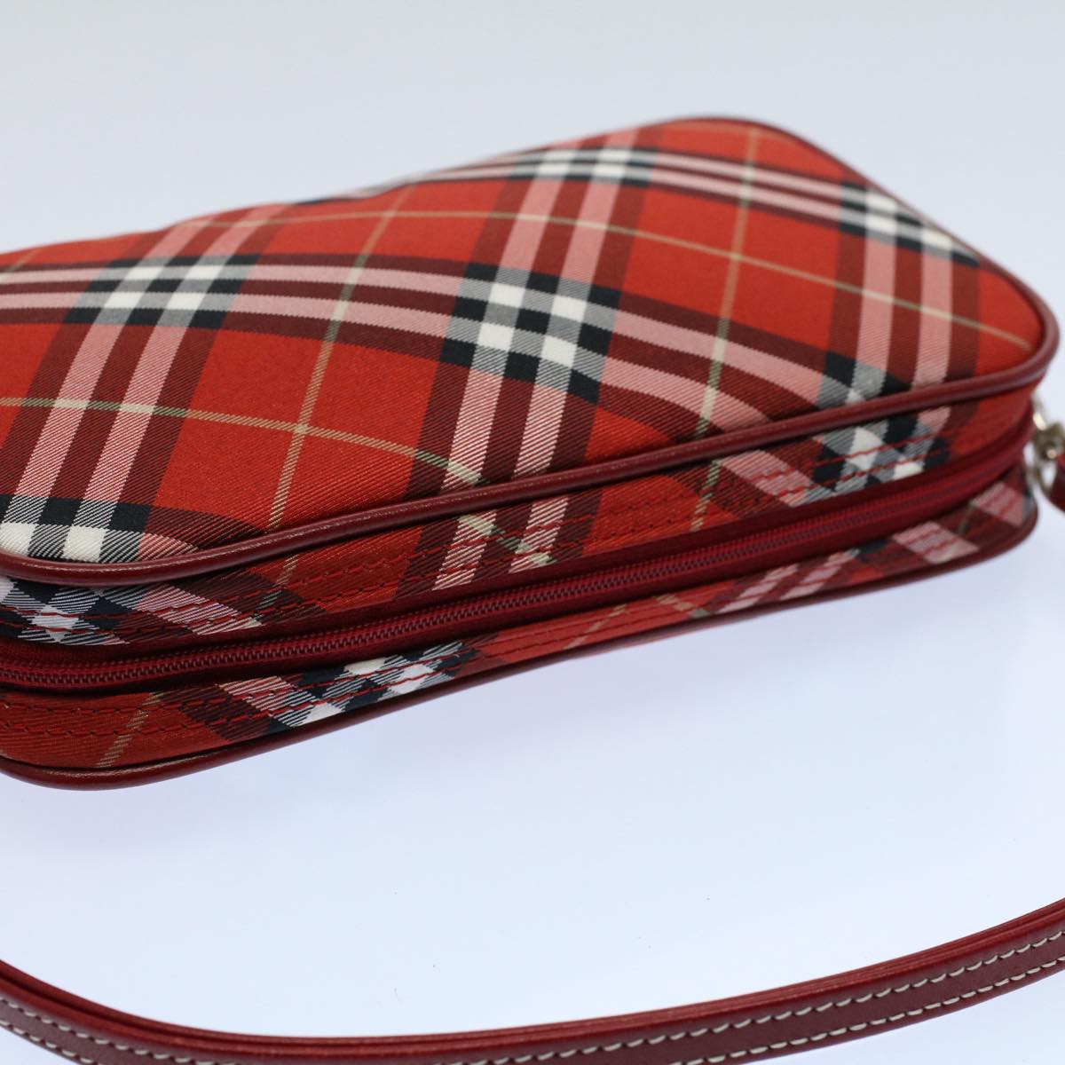 BURBERRY Nova Check Blue Label Accessory Pouch Nylon Red Auth 55756