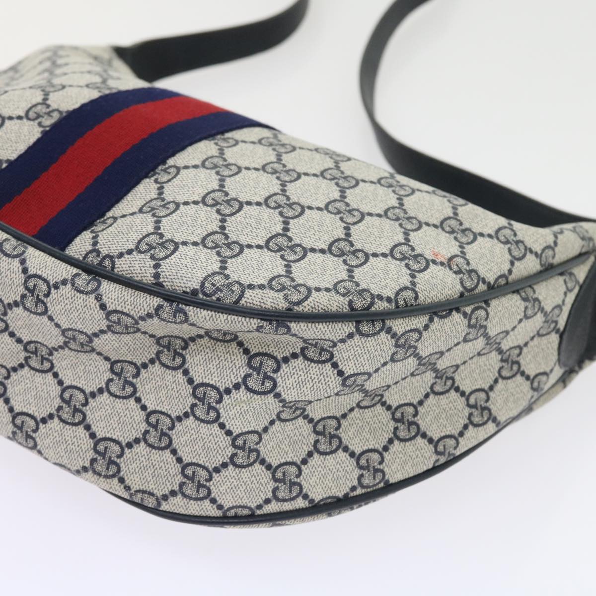 GUCCI GG Canvas Sherry Line Shoulder Bag PVC Leather Navy 10 12 3840 Auth 55760