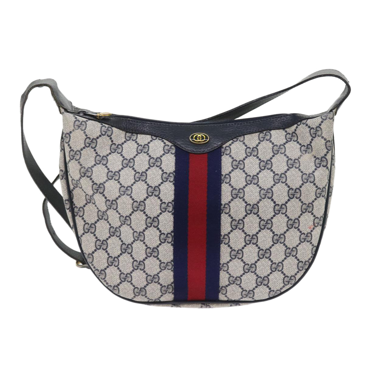 GUCCI GG Canvas Sherry Line Shoulder Bag PVC Leather Navy 10 12 3840 Auth 55760