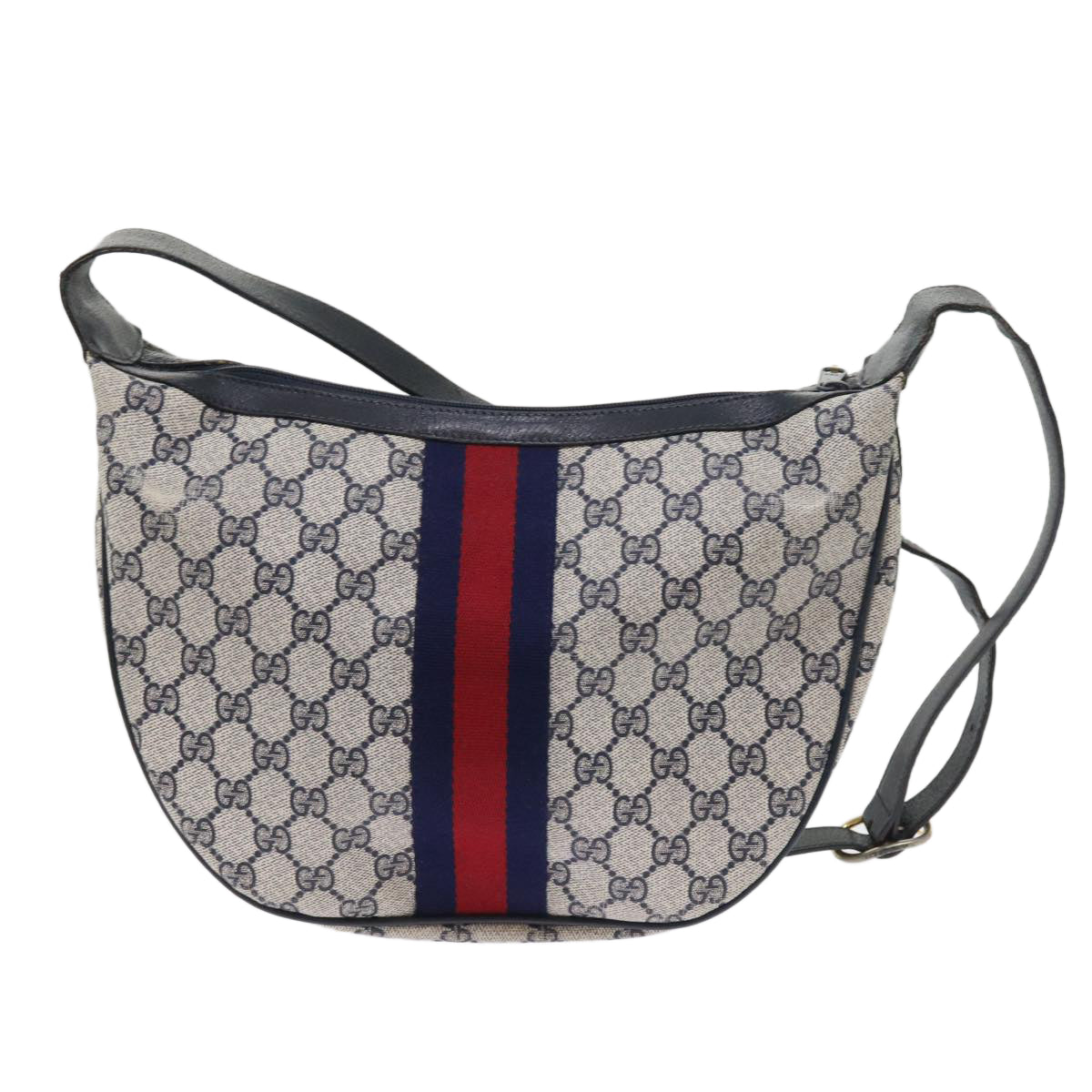 GUCCI GG Canvas Sherry Line Shoulder Bag PVC Leather Navy 10 12 3840 Auth 55760 - 0