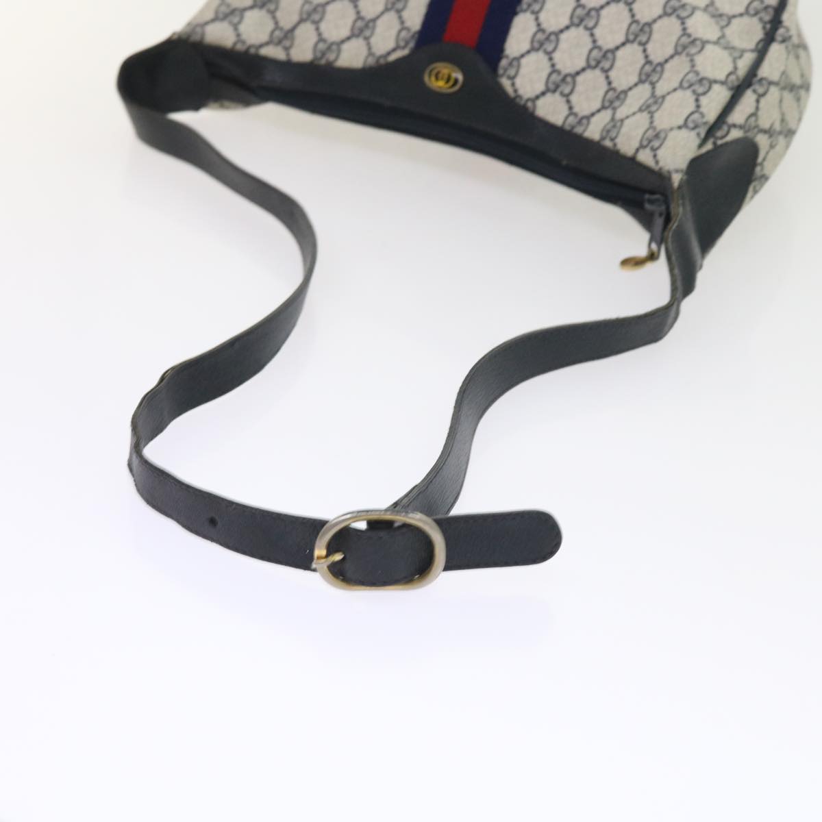 GUCCI GG Canvas Sherry Line Shoulder Bag PVC Leather Navy 10 12 3840 Auth 55760