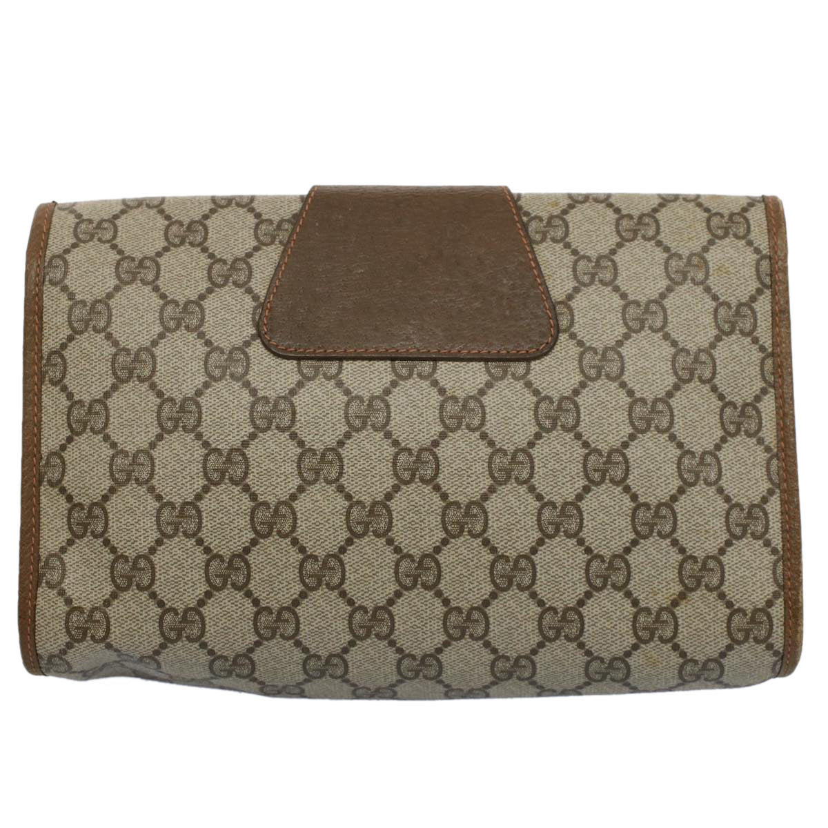 GUCCI GG Canvas Web Sherry Line Clutch Bag PVC Leather Beige Green Auth 55840