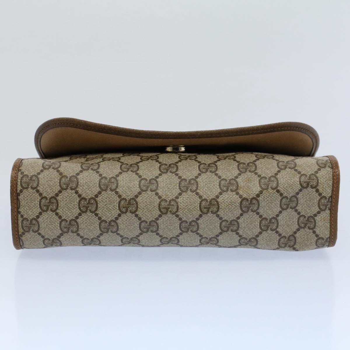 GUCCI GG Canvas Web Sherry Line Clutch Bag PVC Leather Beige Green Auth 55840