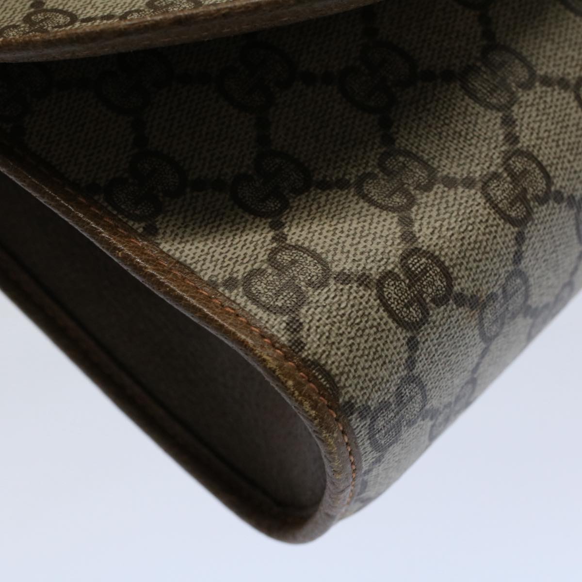 GUCCI GG Canvas Web Sherry Line Clutch Bag PVC Leather Beige Green Auth 55840