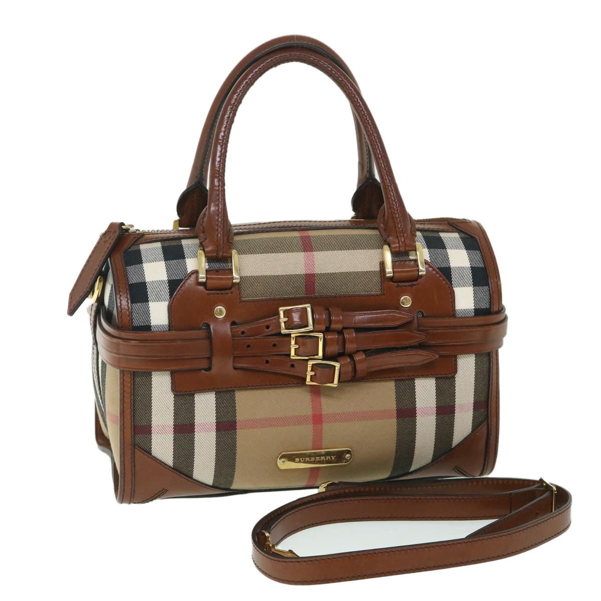 BURBERRY Nova Check Hand Bag Canvas Leather 2way Brown Auth 55845