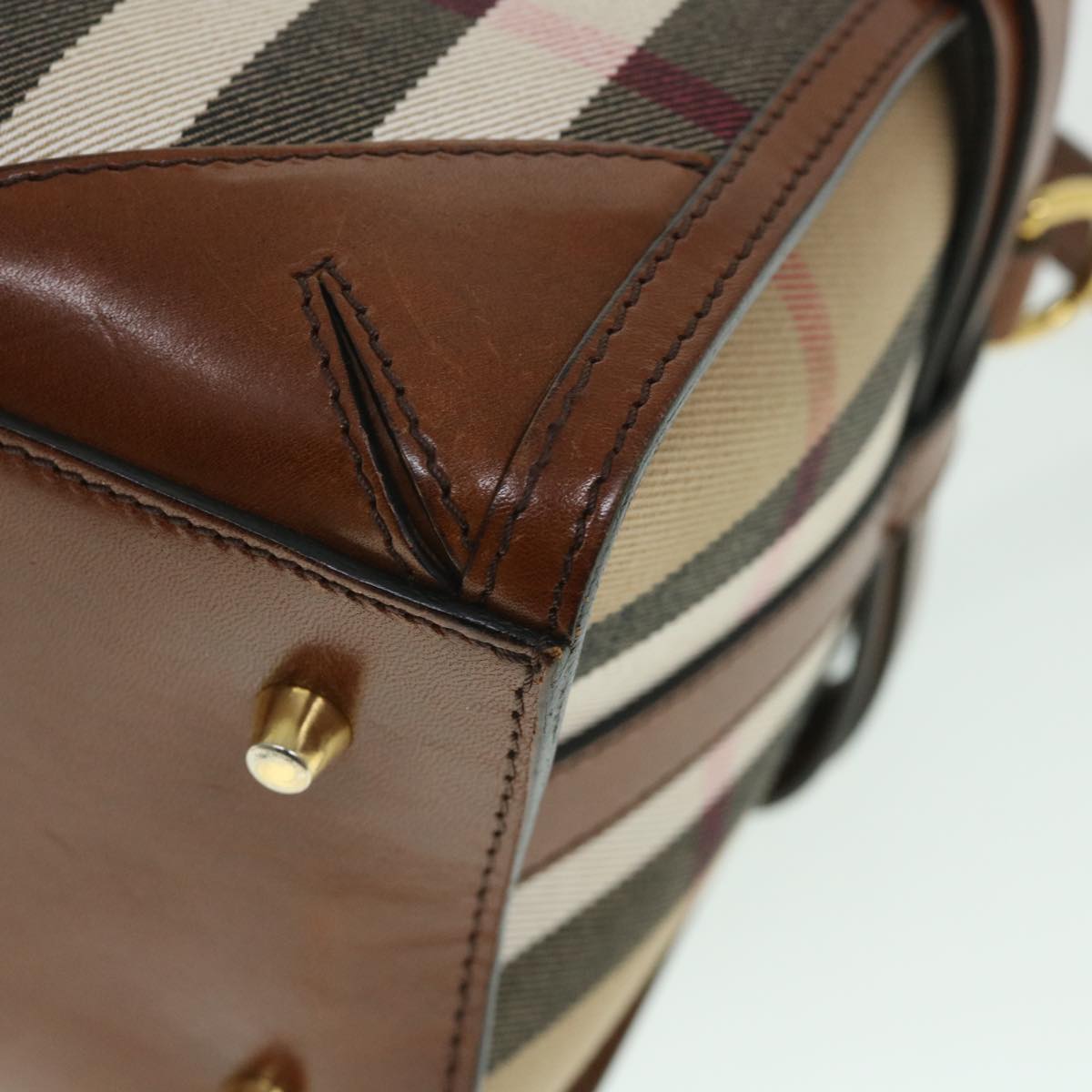 BURBERRY Nova Check Hand Bag Canvas Leather 2way Brown Auth 55845