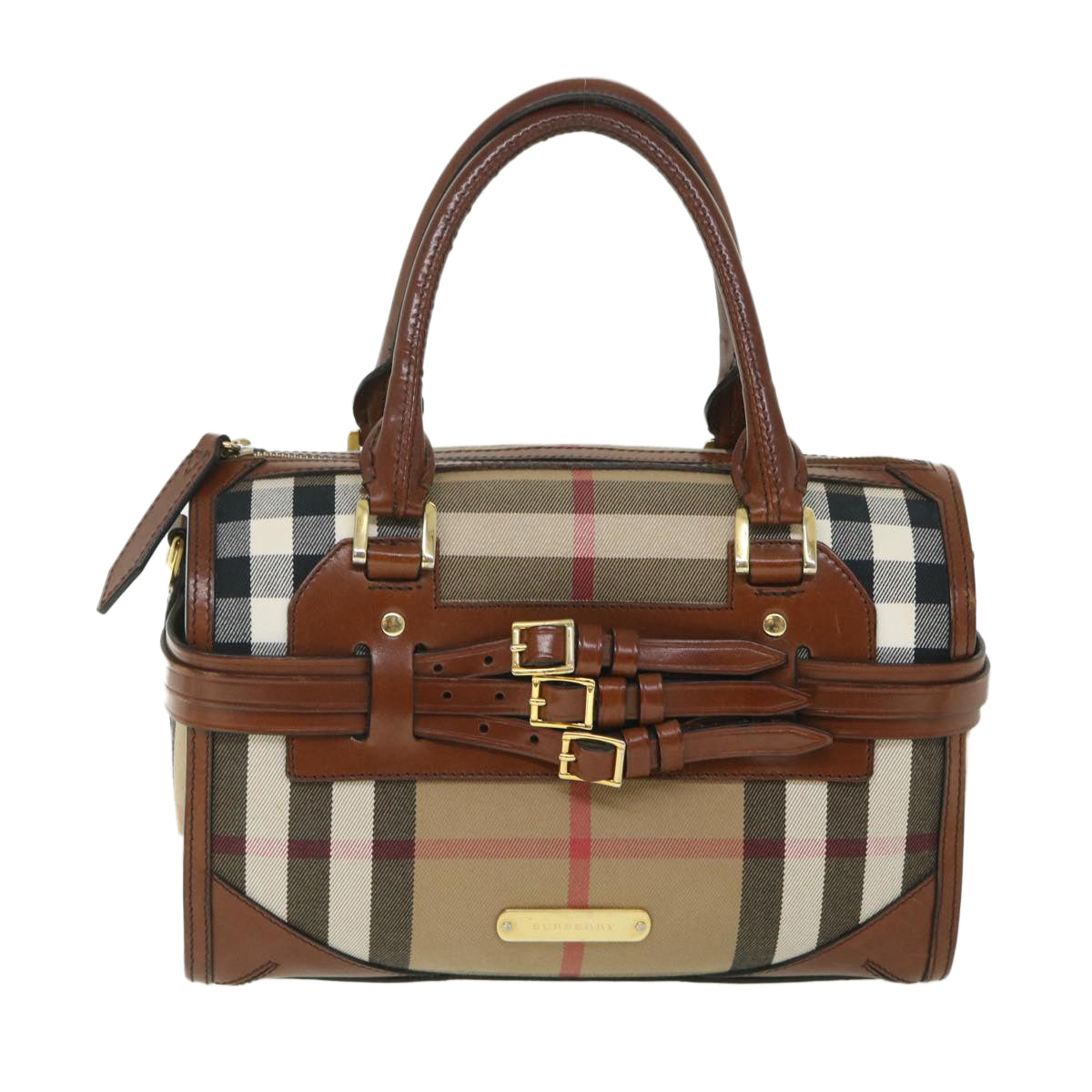 BURBERRY Nova Check Hand Bag Canvas Leather 2way Brown Auth 55845 - 0